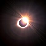 Solar eclipse with sunlight breaking through, reflecting on Jesus as the Light of the World who brings truth and eternal life.